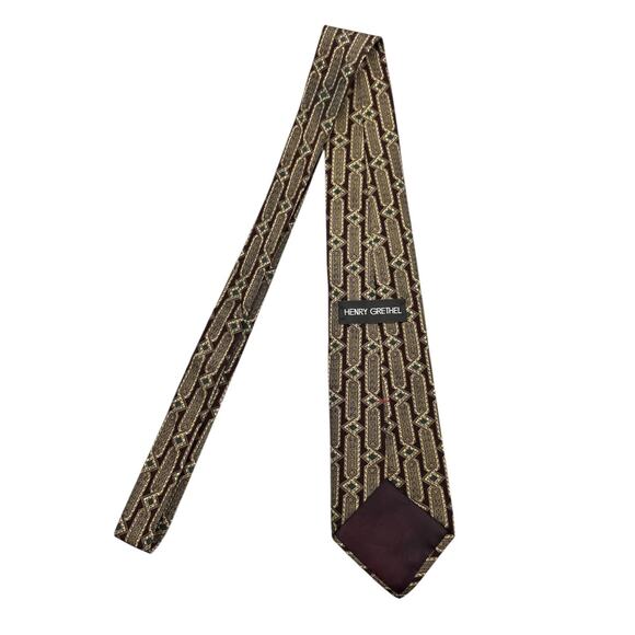 Henry Grethel Vintage Dress Tie Italian Silk Geometric Pattern 57" 4" - Picture 3 of 9